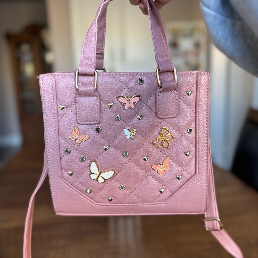 Pink Butterfly Embellished Handbag